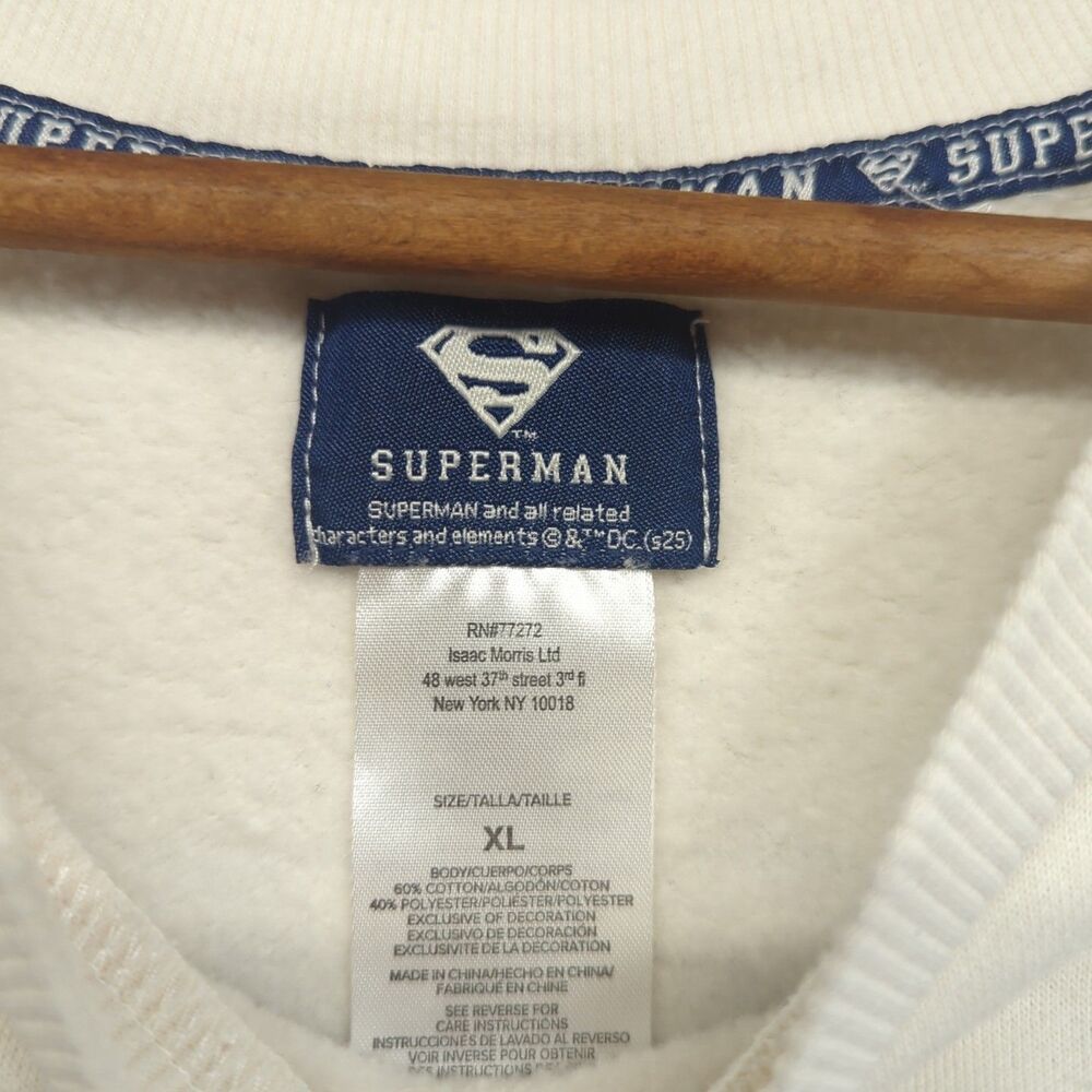 Women's DC Comics Superman American Flag Cropped Fleece Sweatshirt Ivory XL - Picture 5 of 9